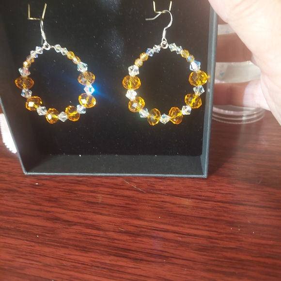 Swarovski Crystal Hoop Earrings Yellow-Orange & White Crystal. Blingy sexy - Picture 5 of 12